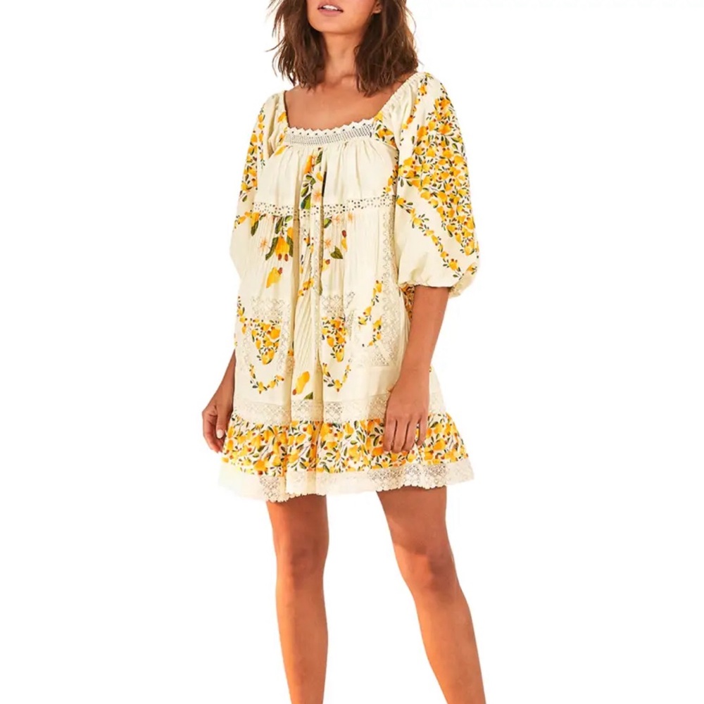 FARM Rio Off-white Cashew Mini Dress